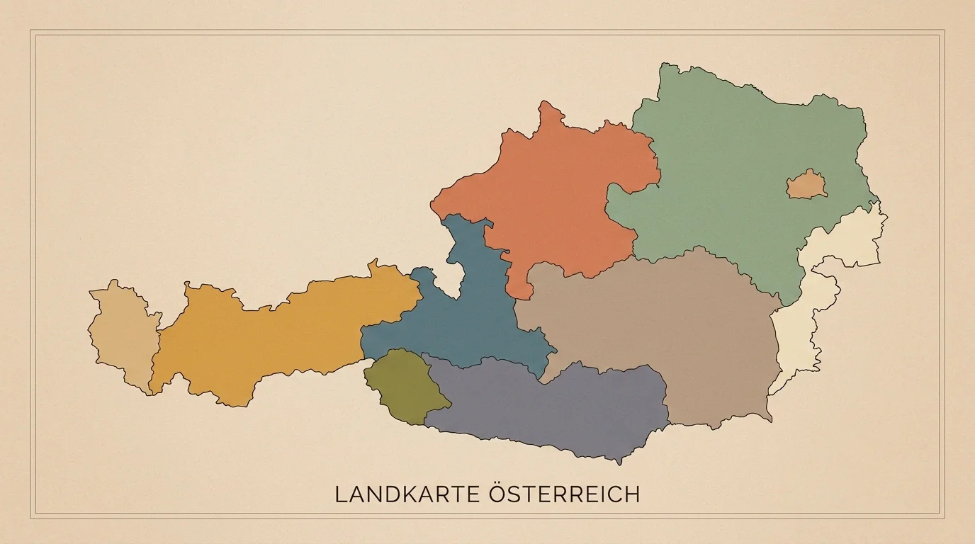 Schematische Karte Österreichs mit den neun Bundesländern und ihren regionalen Wettlizenz-Zonen, ohne Beschriftung der Anbieter
